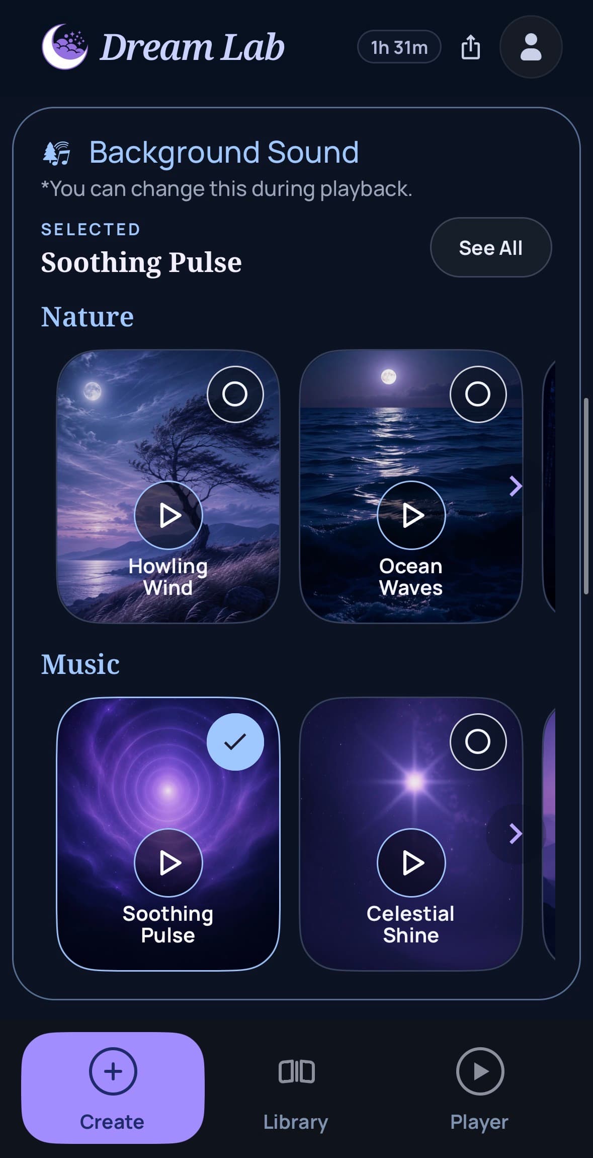 Dream Lab background sound choices